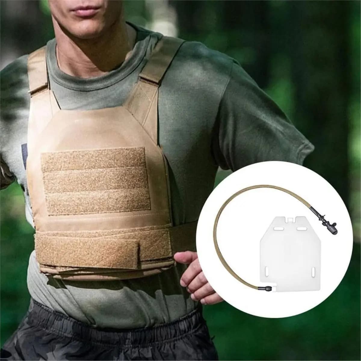 T22C Training Hydration Case,1.5L Leakproof Water Panel Plate with Detachable Tube for Bladder Hydration Pack Brown