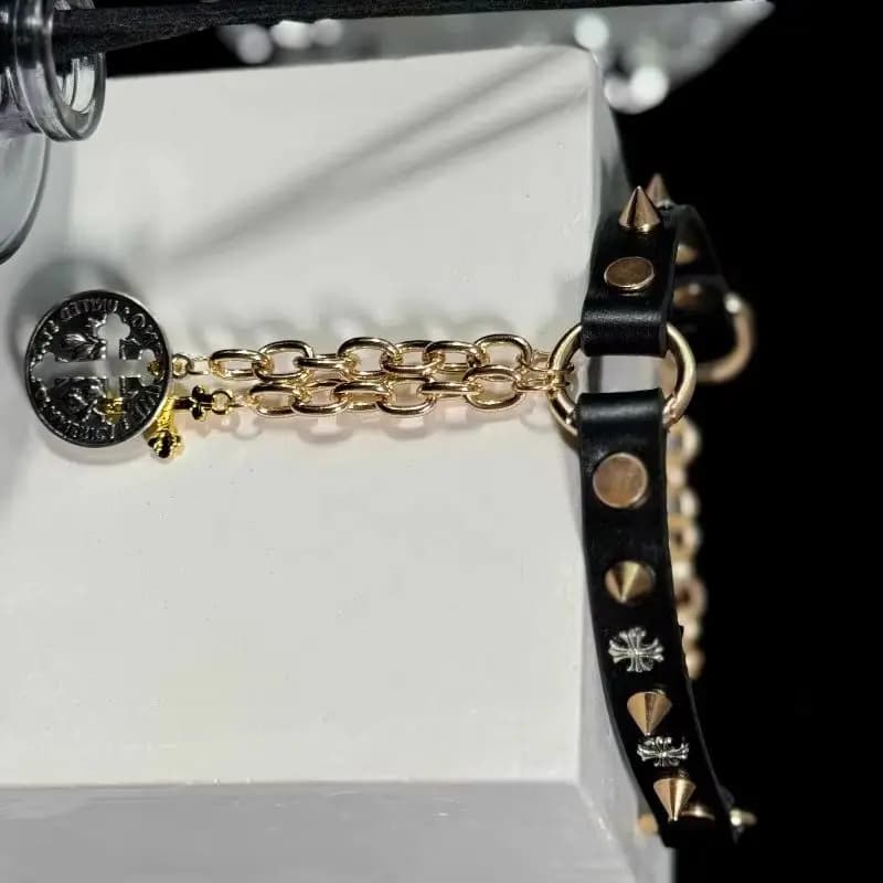 Collare Choker in Pelle AAA da Donna, Taglia M, Premium, con Croce K8 e Campanello Nero, Collare per Cani