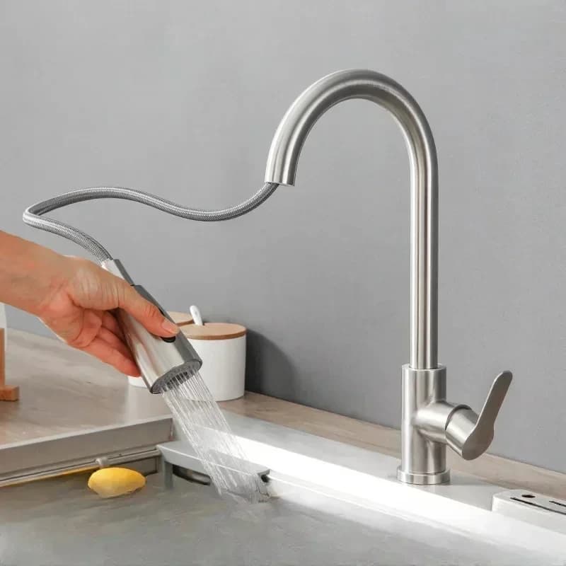 Nuovo Rubinetto da Cucina 2026 Monocomando con Doccetta Estraibile, Miscelatore per Lavello con Getto a Spruzzo, Cromato/Nero