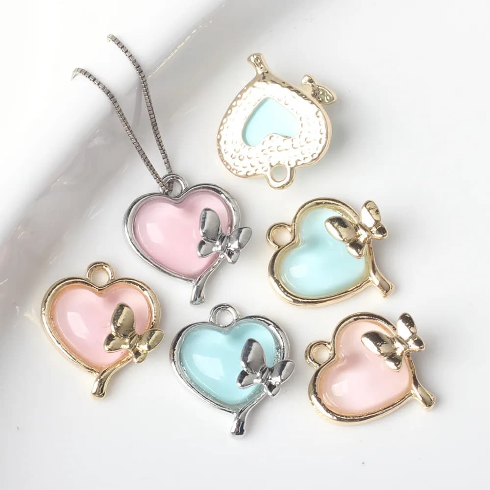 6 pcs/lot 13*16MM Inlaid Zinc Alloy Heart Shaped Resin Pendants And Pendants FAI Necklace FROM TE Bracelet Earrings Accessories