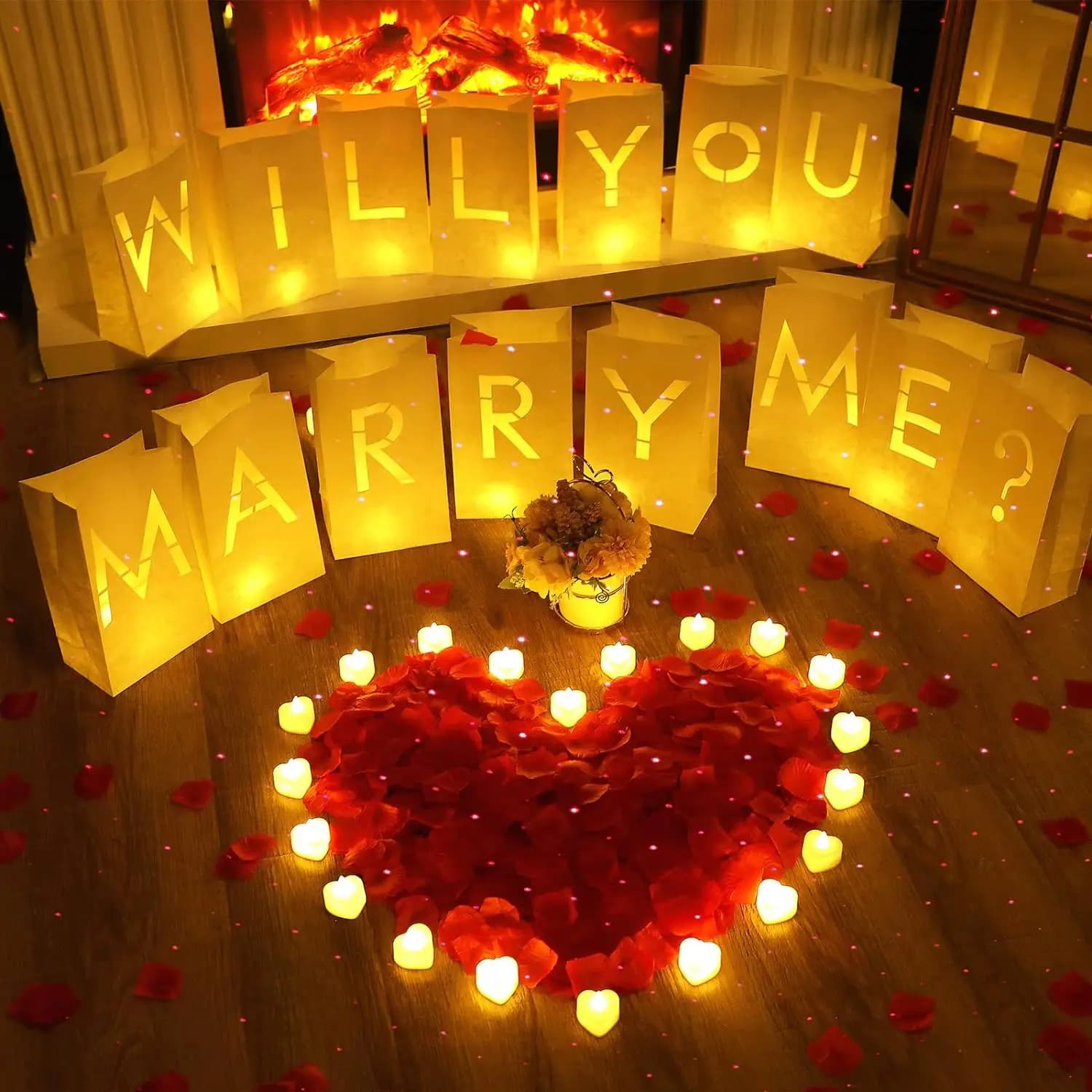 Ti sposami proposta Decor Luminario Sacchetto di carta Cuore Candela Petali di rosa Matrimonio Compleanno Anniversario Regali di San Valentino