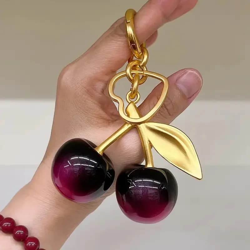 Portachiavi a Forma di Ciliegia - Portachiavi in Resina Lucida, Elegante Portachiavi da Donna in Lega e Resina, Perfetto per Borse e Portafogli