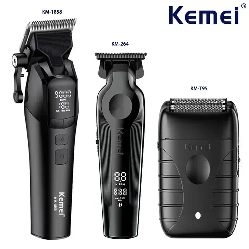 Kemei 9000RPM 10W Haircut KM-264 Rechargeable Electric Trimmer Original KM-1858 KM-T95 Razor for Men Barbiere Clippers Kit
