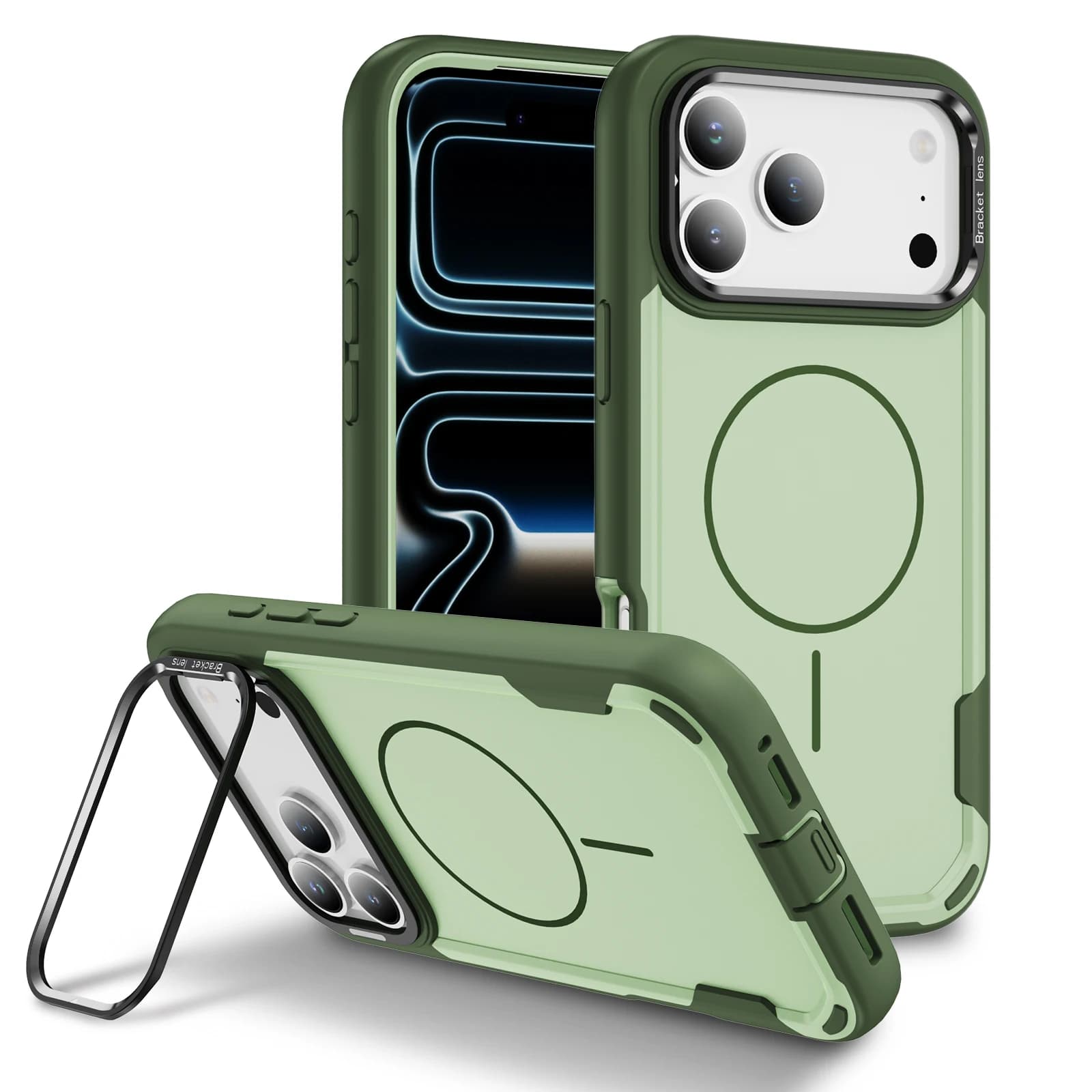 Custodia per armatura per iPhone 17 Pro Max 16 Pro 15 Pro Max 14 Air Full Body antiurto staffa protettiva per fotocamera copertura magnetica Magsafe
