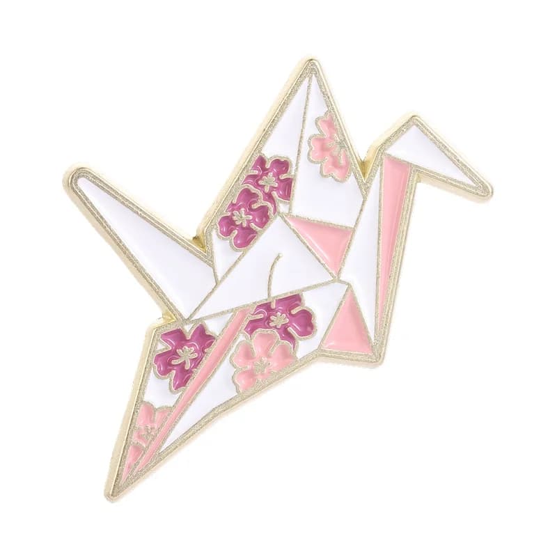 Cherry Blossom Origami Crane Cartoon Enamel Pin Creative Geometric Paper Crane Metal Brooch Backpack Jacket Badges Jewelry Gifts