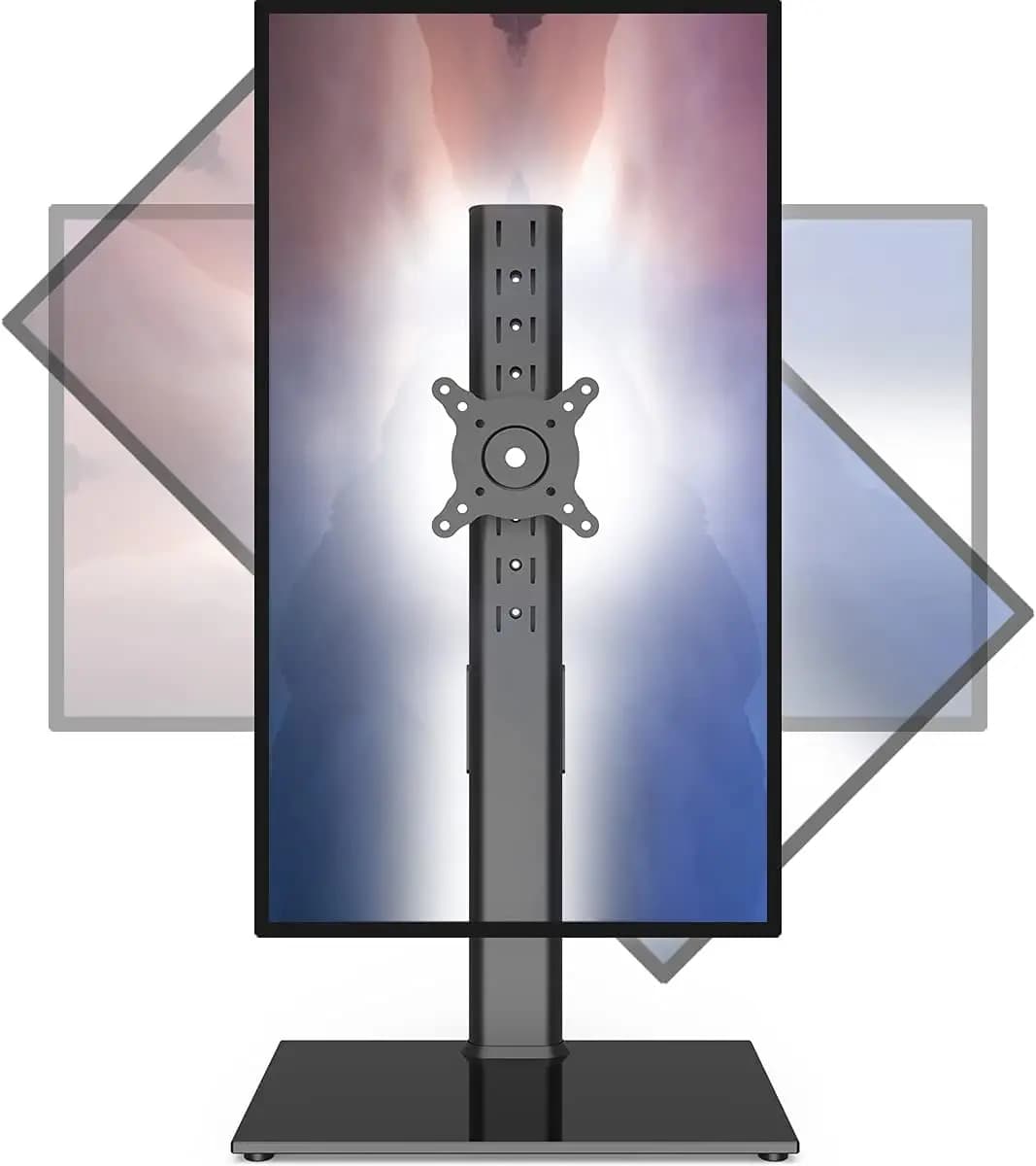 Supporto per Monitor Singolo Autoportante 27-43 Pollici, Braccio per Monitor con Schermo Curvo, Base in Vetro Temperato, Movimento Regolabile