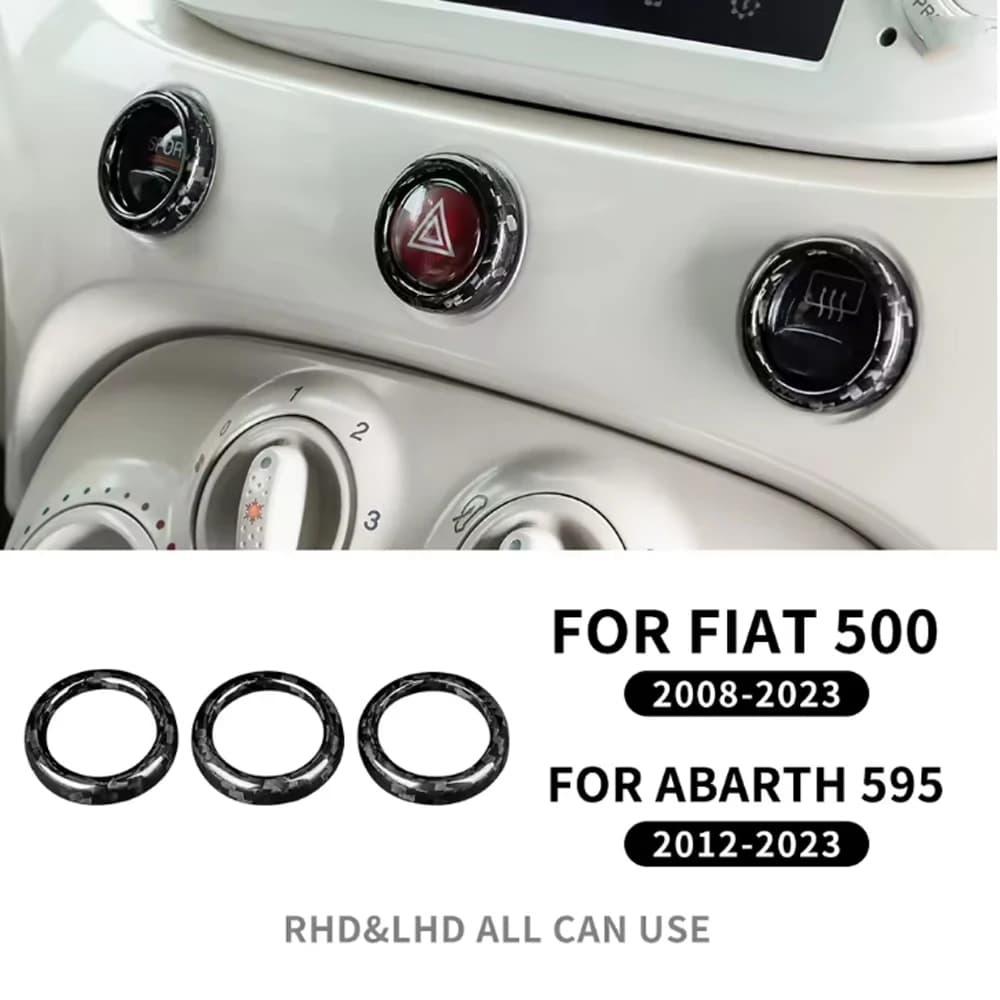 100% Real Carbon Fiber Car Central Control Warning Light Button Frame Cover Ring For Abarth 595 695 Fiat 500 2012-2023
