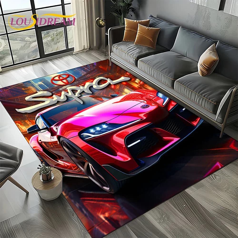 Tappeto HD Racing Car T-TOYOTA Supra per Soggiorno, Camera da Letto, Divano, Moto, Zerbino Decorativo, Tappeto per Bambini, Tappetino da Pavimento