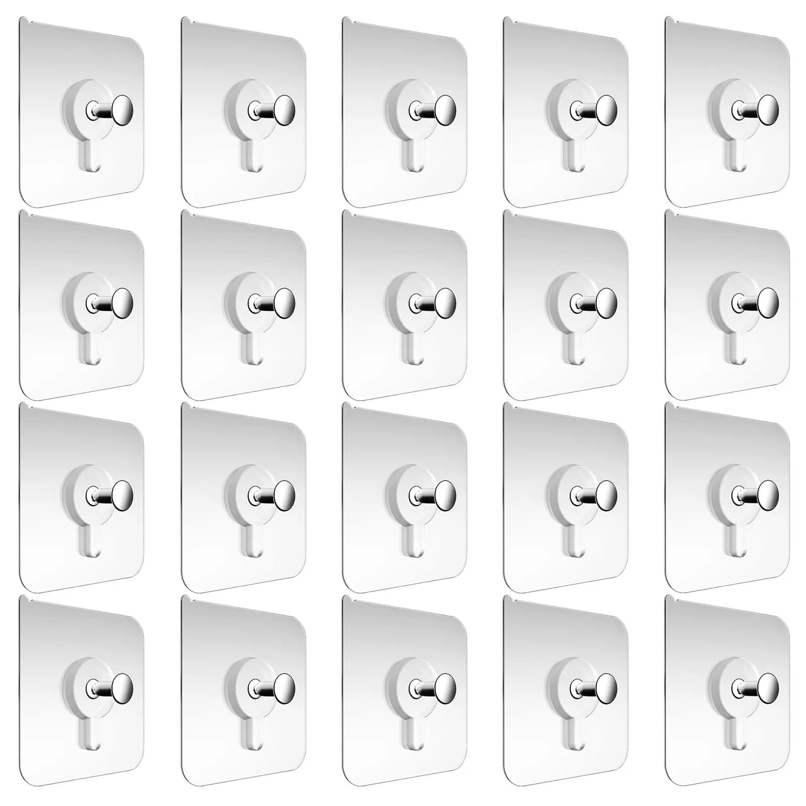 25Pcs Transparent Adhesive Wall Hooks Strong No Damage Wall Hooks for Bathroom Towel Holder Kitchen Picture Frame Hanging