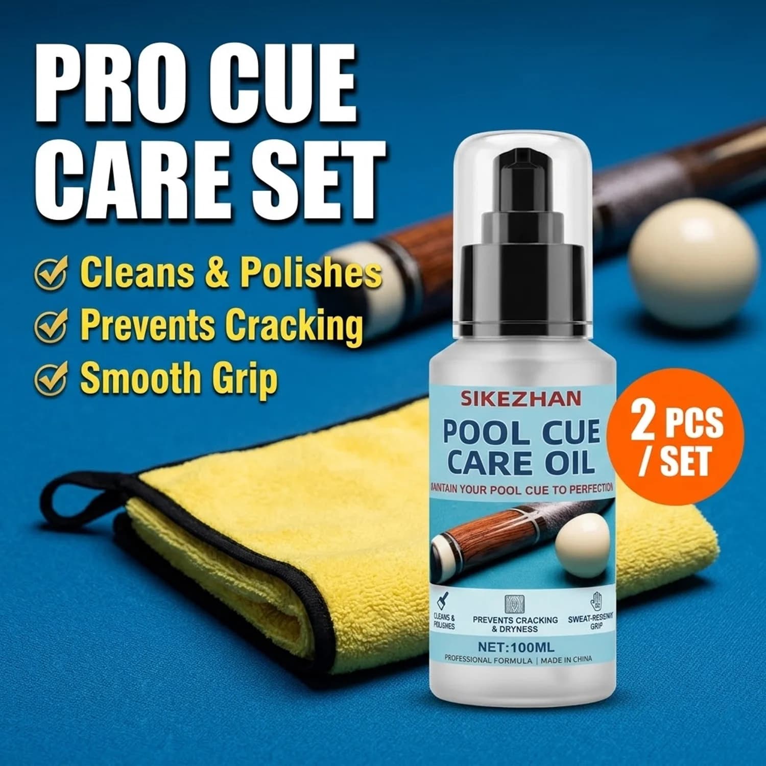 Kit Professionale per Manutenzione Stecche da Biliardo e Snooker, Olio Lucidante per Stecche 100ml e Panno Morbido per Pulizia, Previene la Secchezza del Legno, Accessori