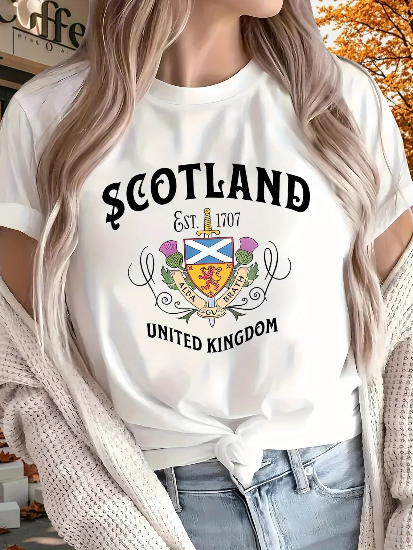 Women's Scotland 1707 United Kingdom Graphic T-Shirt Pure, Short Sleeve All-Season Casual & Sporty Top with National Emblem