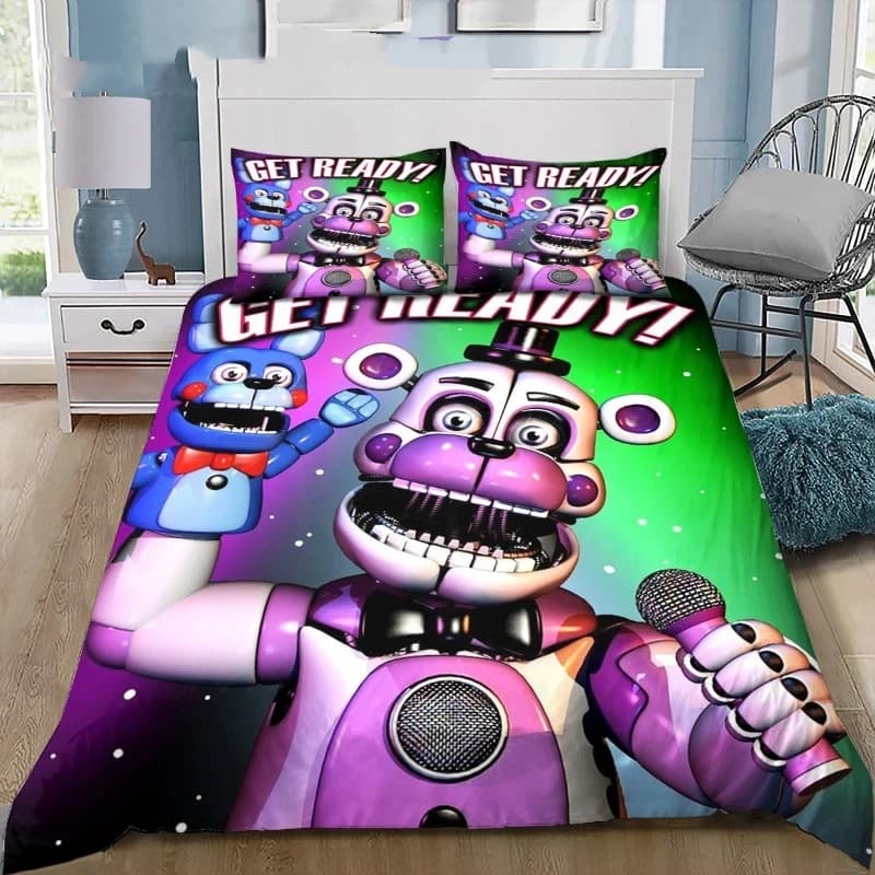 Fazbear's Pizza Freddy-Bear Print Bedding Set Cartoon Bear Duvet Cover Pillowcases Bedroom Home Bedding No Filler