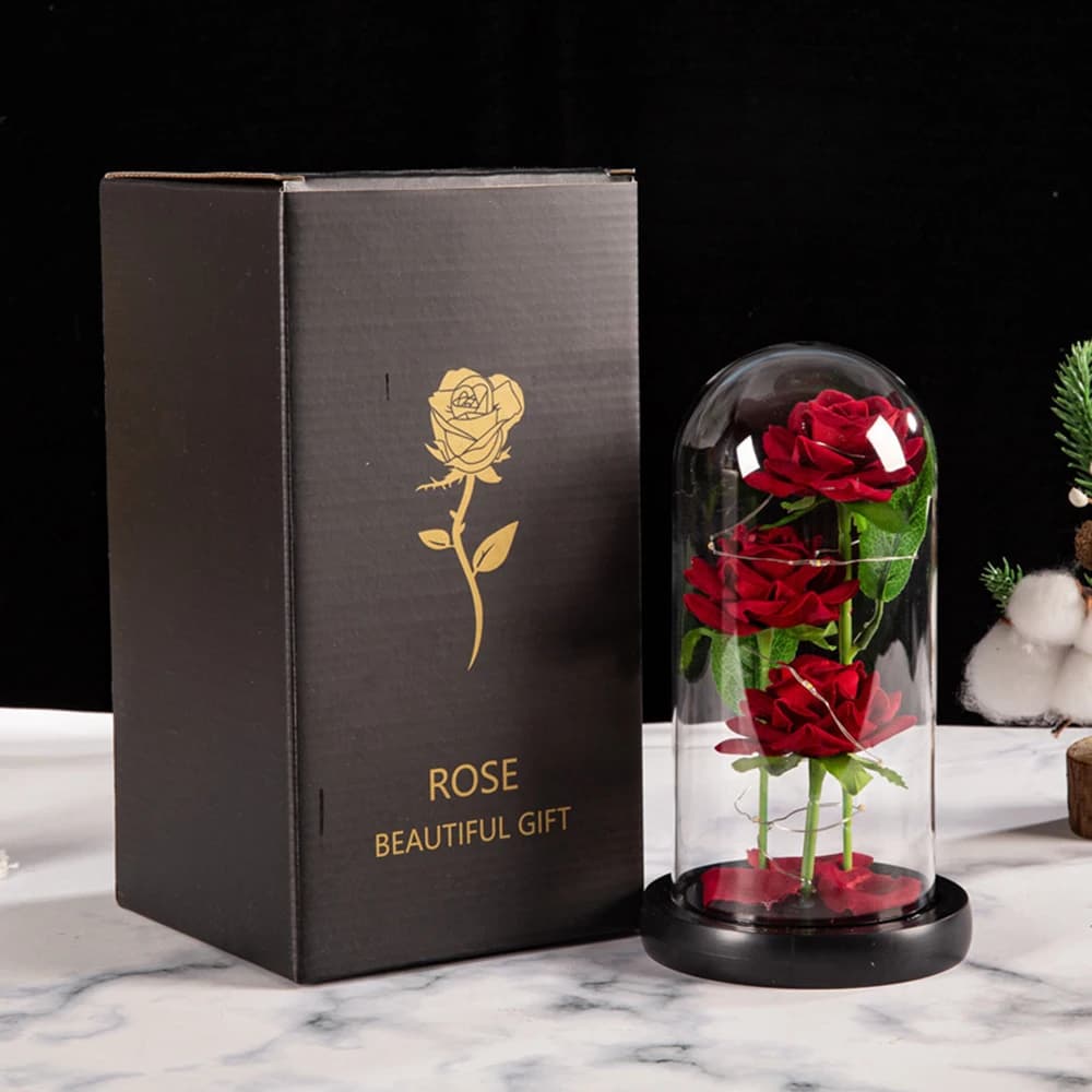 Fiori artificiali LED Galaxy Three Rose, decorazione per matrimoni, regalo creativo per San Valentino e festa della mamma senza batteria 1 pezzo