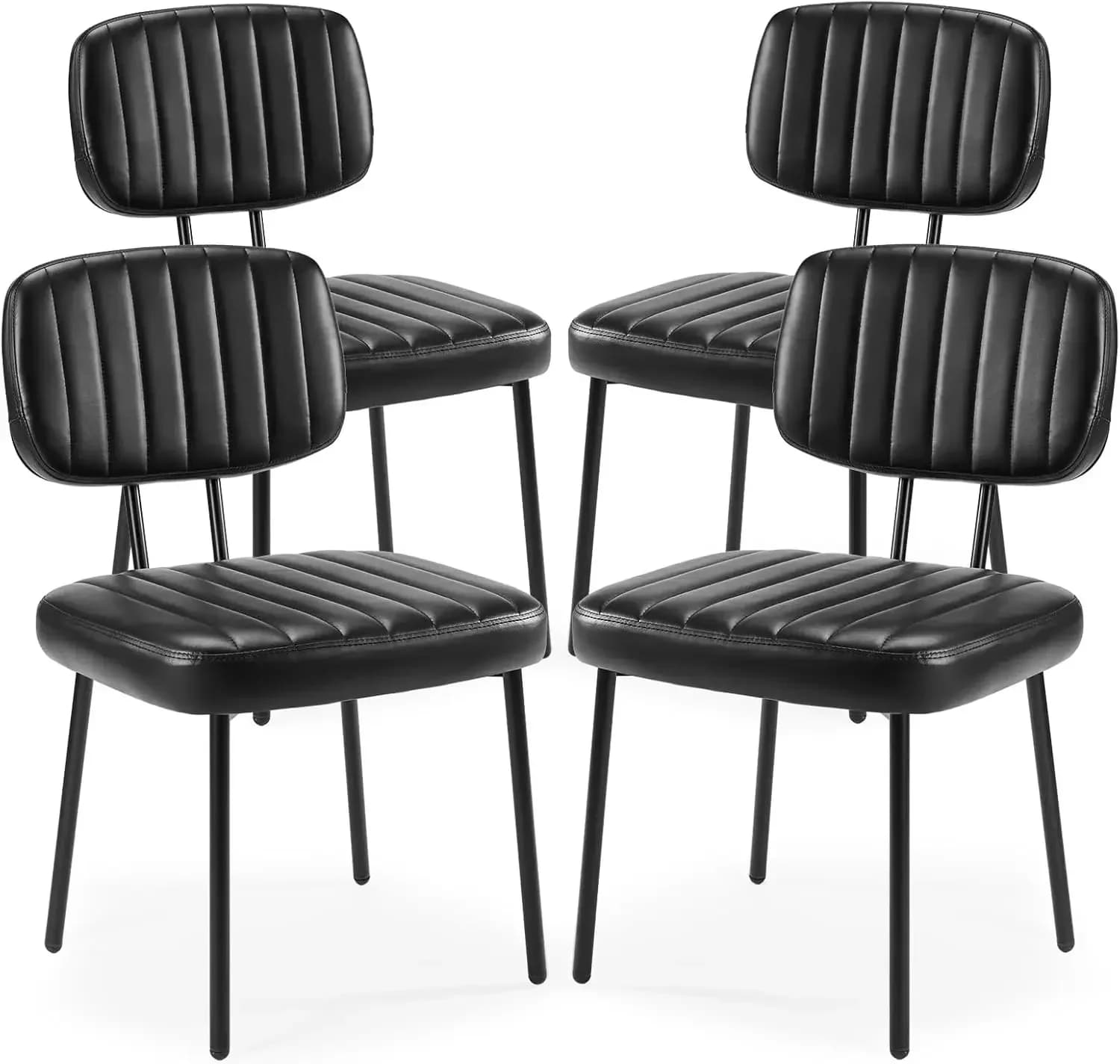 Set di quattro sedie da pranzo imbottite in stile Mid-Century Modern con seduta in similpelle e gambe in metallo per casa, ufficio, soggiorno, cucina