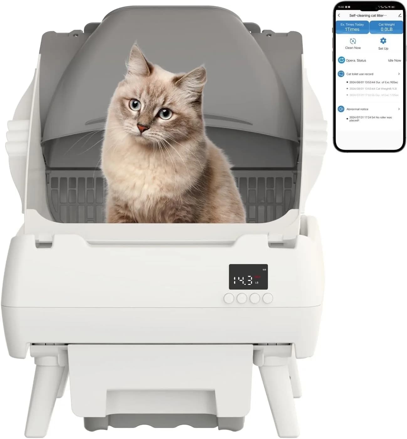 Lettiera Automatica per Gatti con Controllo Tramite App - Autopulente e Sicura per Gatti di Taglia Media