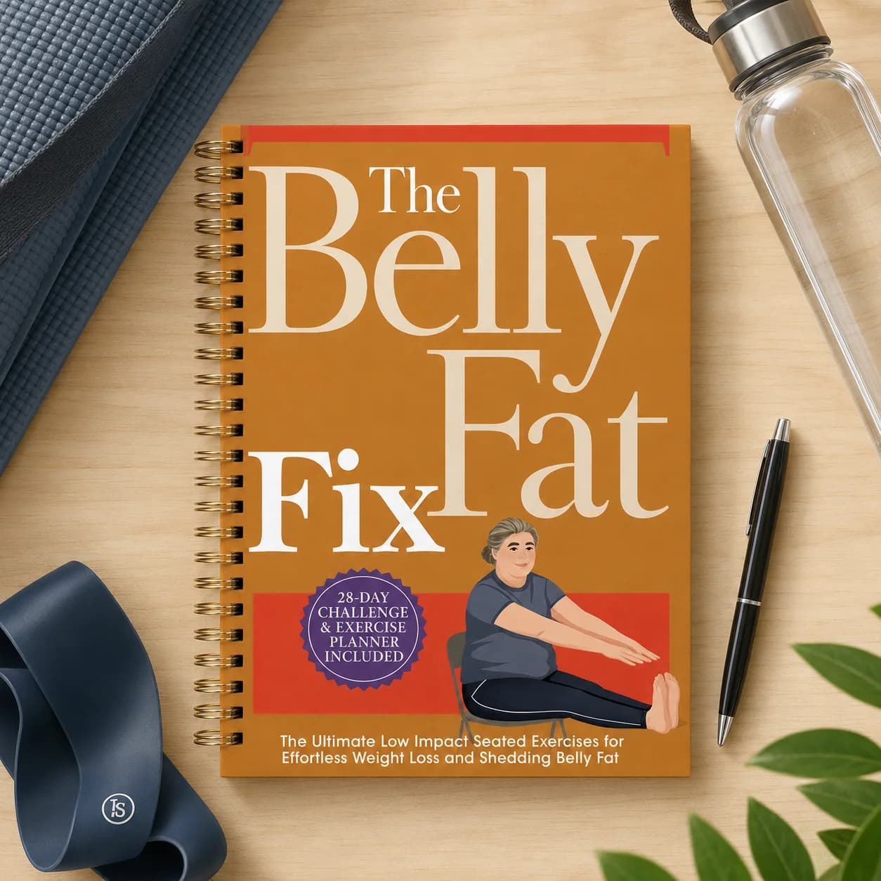 28‑Day Seated Exercise Fitness Planner Journal Low‑Impact Weight Loss & Belly Fat Challenge Log Book for Gentle Home Workouts