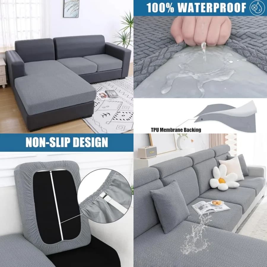 Waterproof Couch Cushion Covers, Stretch Jacquard Thick Sofa Cushion Covers, Washable Seat Slipcover Elastic Furniture Protecto