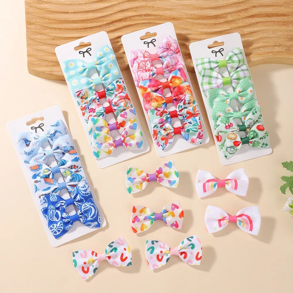 6 Pezzi Fiocchi per Capelli in Nastro Grosgrain Stampato con Clip per Bambine, Fermagli e Mollette per Capelli, Accessori per Capelli con Stampa Fresca