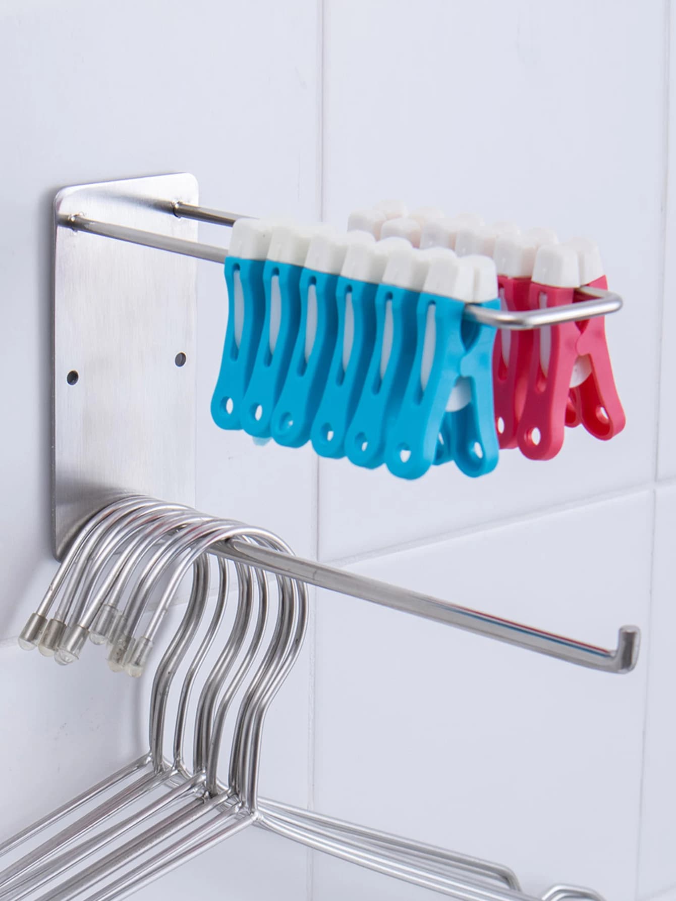 Stainless steel seamless clothes hanger clip storage rack multifunctional wall mounted storage hook key decoration hanging rack