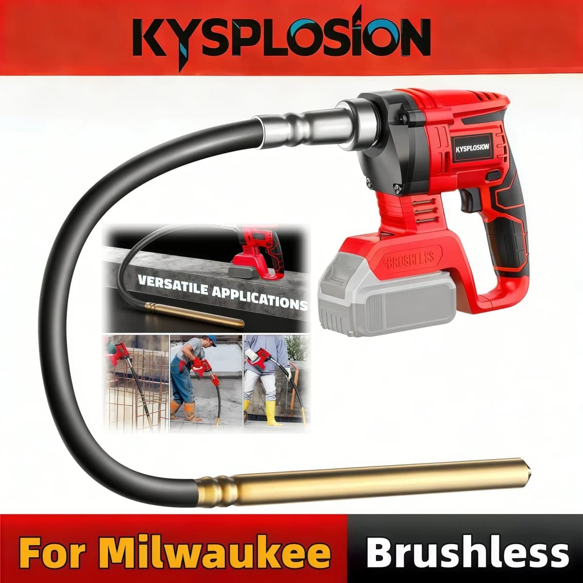 600W 6000RPM Brushless Portable Concrete Vibrator Cement Compactor Compatible with Milwaukee 18V Battery