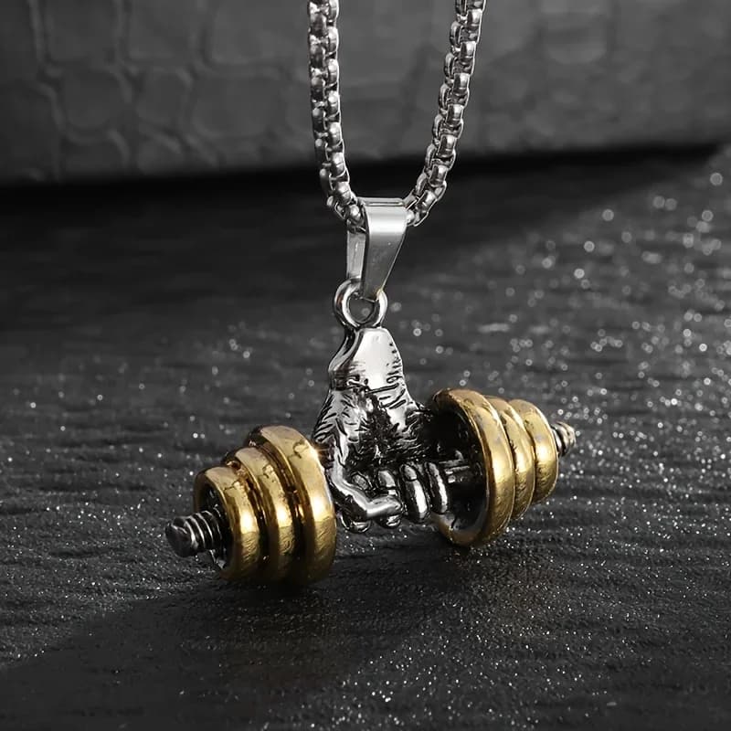 Collana con ciondolo a forma di manubrio in lega sportiva, gioiello fitness streetwear, regalo per uomo e donna