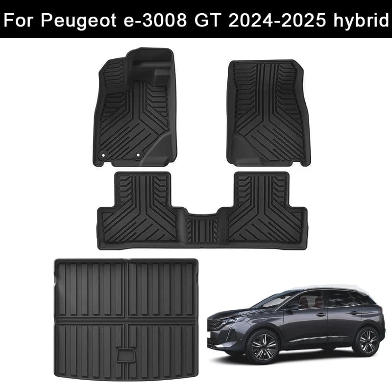 3D Car Car Tricks Peugeot and-3008 GT 2024 2025 and black waterproof luggage mat for all seasons, left guide