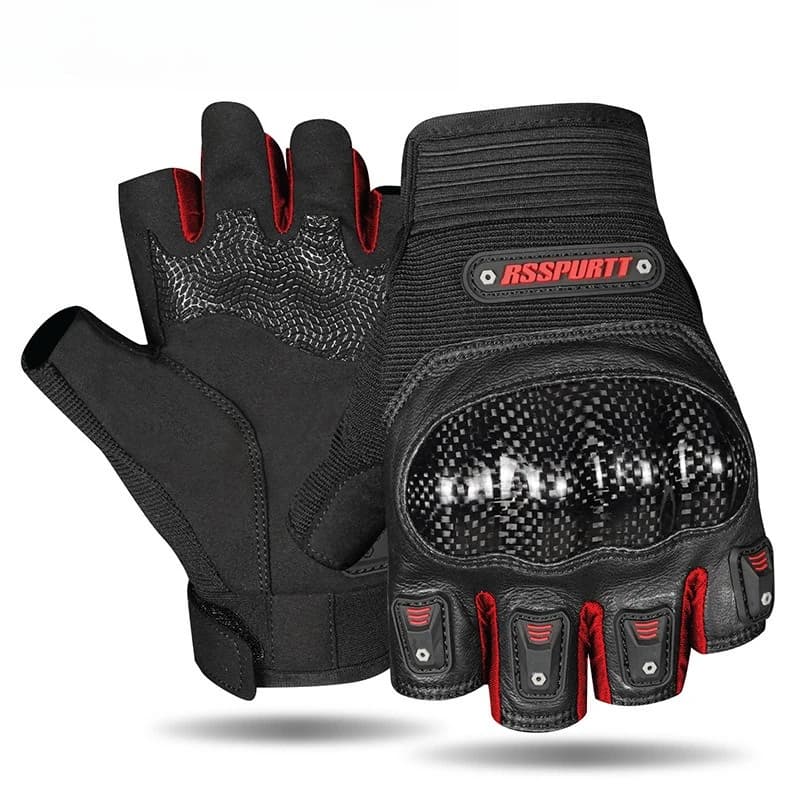 Summer Half Finger Motorcycle Riding Gloves Carbon Fiber Goatskin Leather Motorbike Racing Anti Slip Protective Men Women Warm