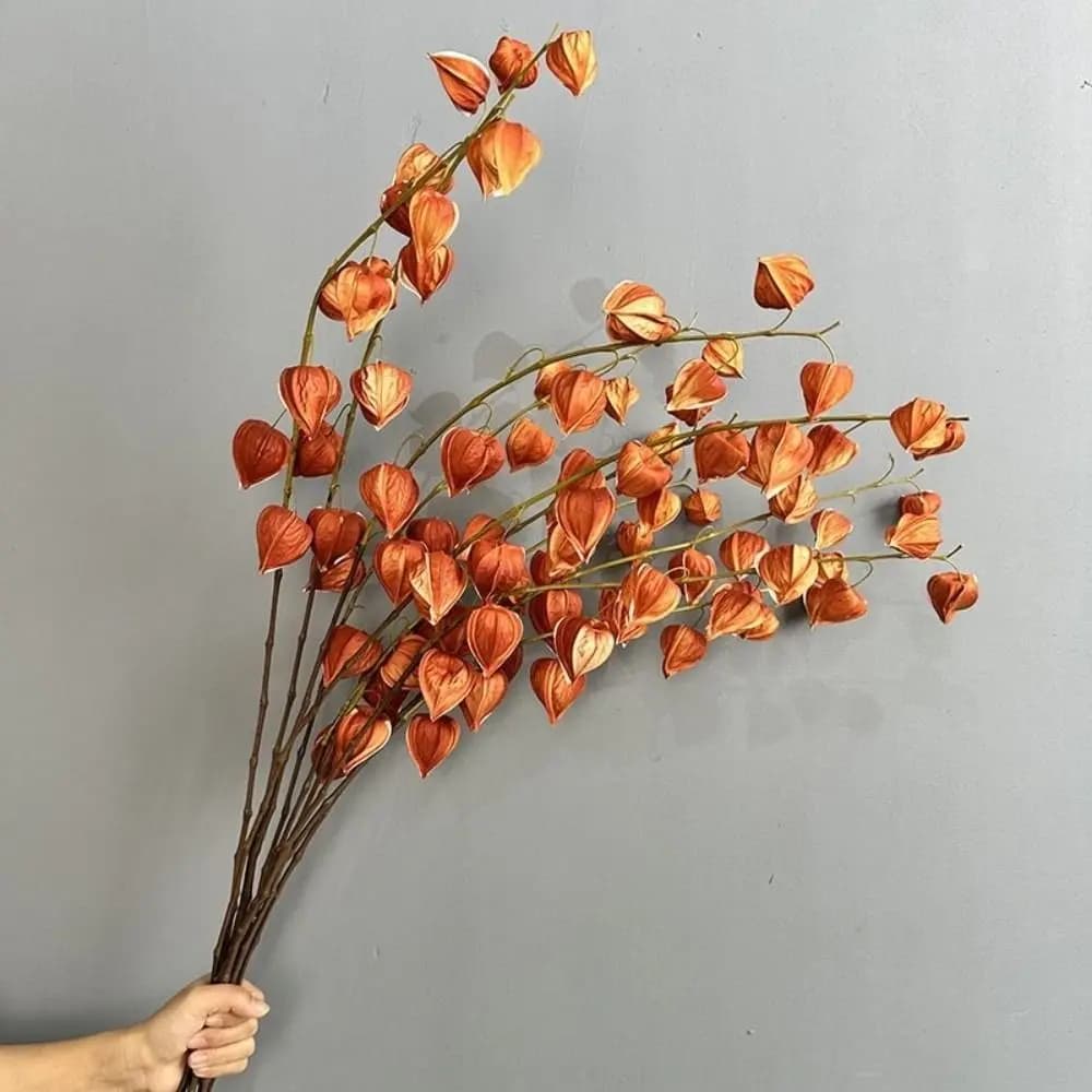 Artificial Flowers 83cm, Realistic Fins Cock Rams, Fruit Copper Lantern Made in Hand, Real Tatto Fin Plants for Vase Decoration