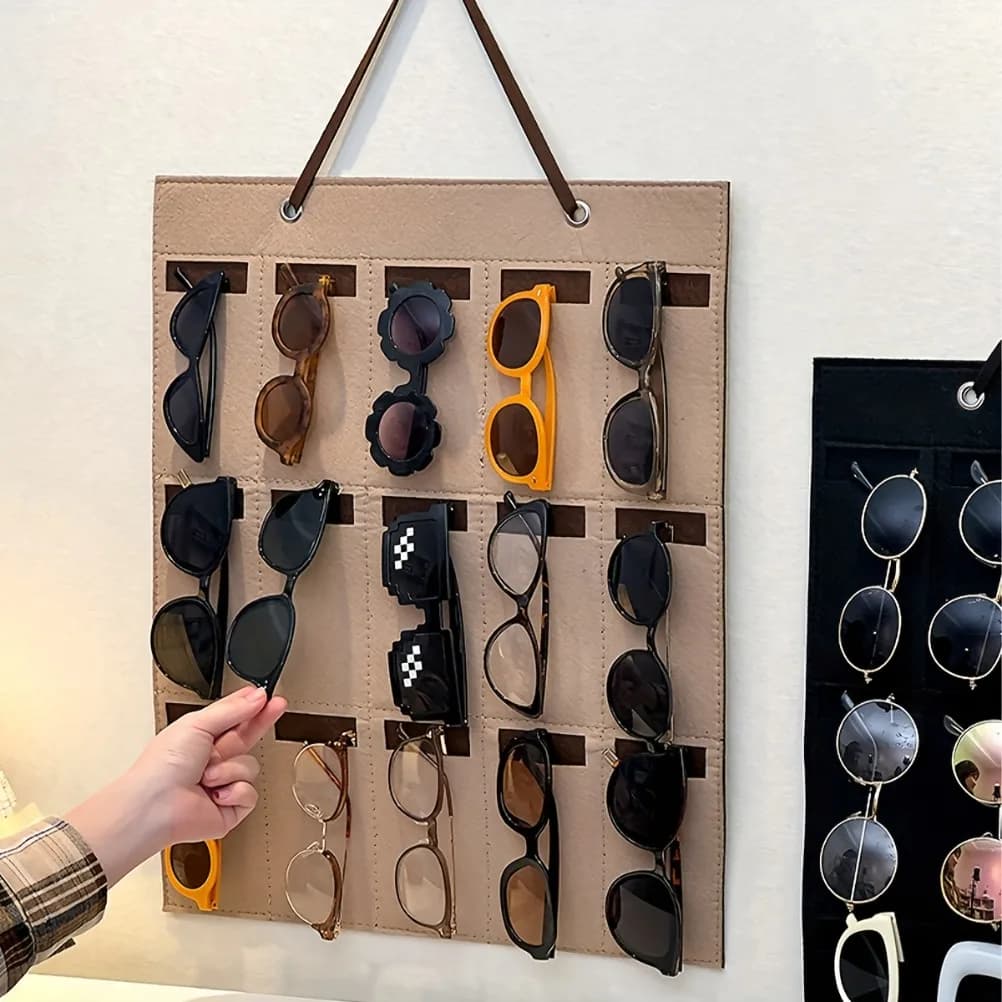 Wall Mounted Sunglasses Display Stand 15 Hole Mirror Frame Organizers Space Saving Eyeglass Storage Rack Multi Slot Design
