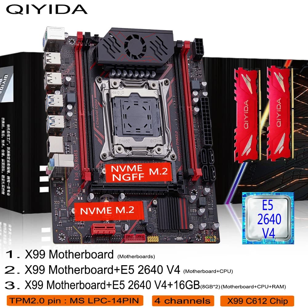 Kit scheda madre da gioco X99 con CPU Xeon E5 2640 V4 LGA2011-3, memoria DDR4 16GB (8G*2) a 4 canali, PCI 16x, NVME M.2, TPM