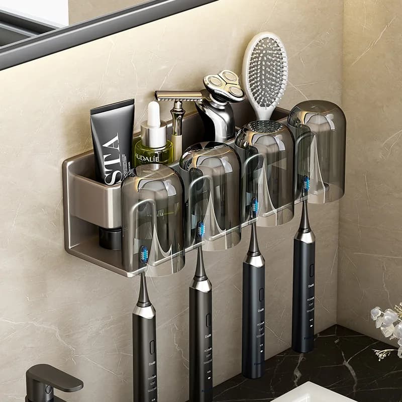 Portaspazzolino a parete Porta dentifricio in lega di alluminio Bagno Salvaspazio domestico Nessuna punzonatura Accessori da bagno