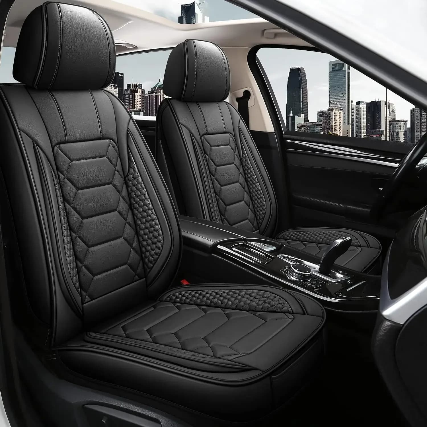 Leather Car Seat Covers Full Set, Waterproof Faux Leather Seat Covers for Cars, Non-Slip Car Interior Covers Universal Fit