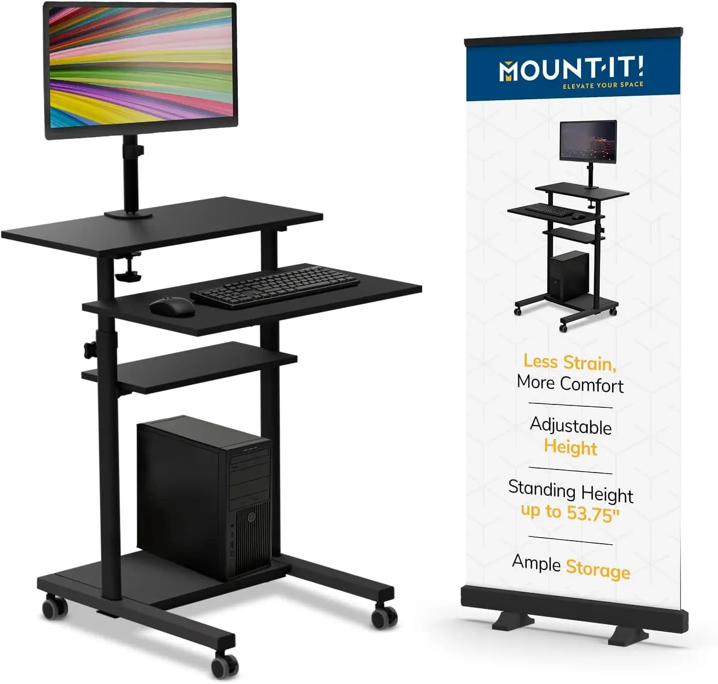 Carrello Portatile per Computer con Supporto Monitor, Supporto per Laptop su Ruote, Podio Scrivania, Carrello Portatile con Vassoio Tastiera e Ruote, Supporto Schermo per Insegnanti