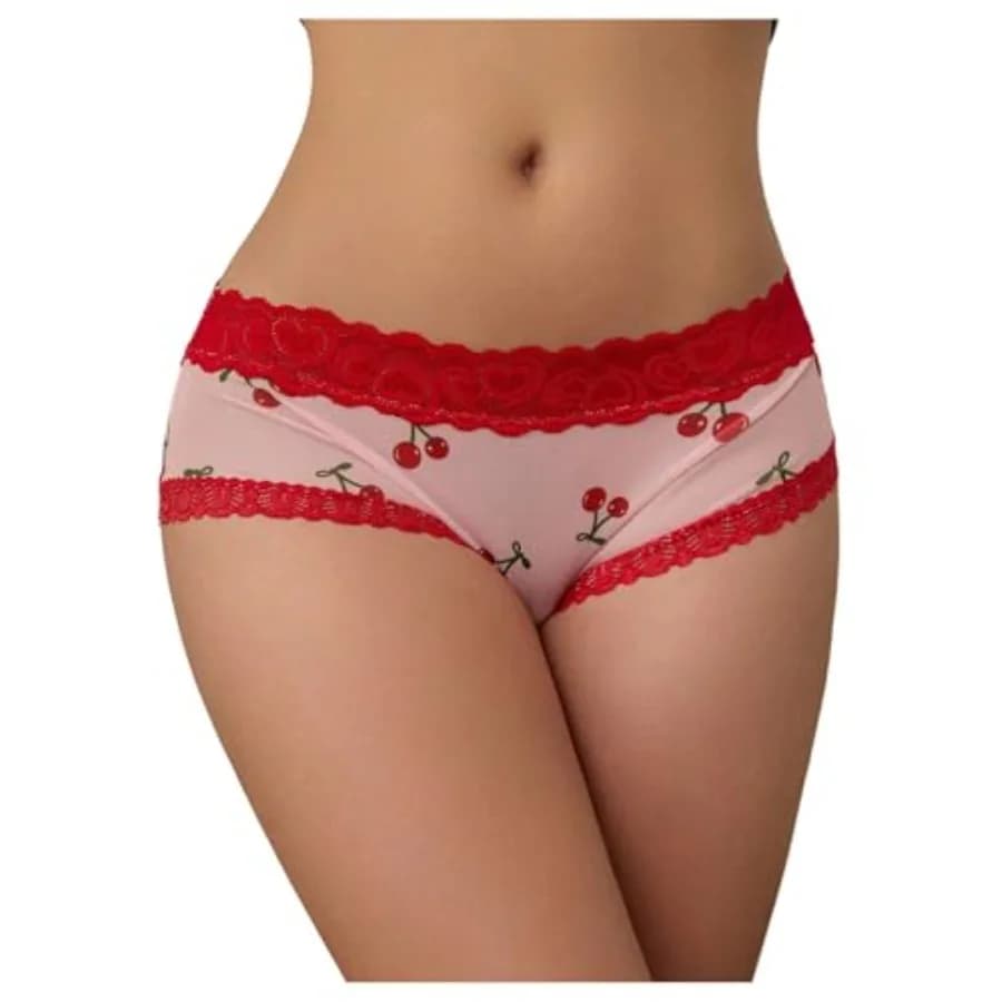 SweatyRocks Women's Cute Underwear Lace Trim Graphic Printed Panties Soft Breathable Briefs