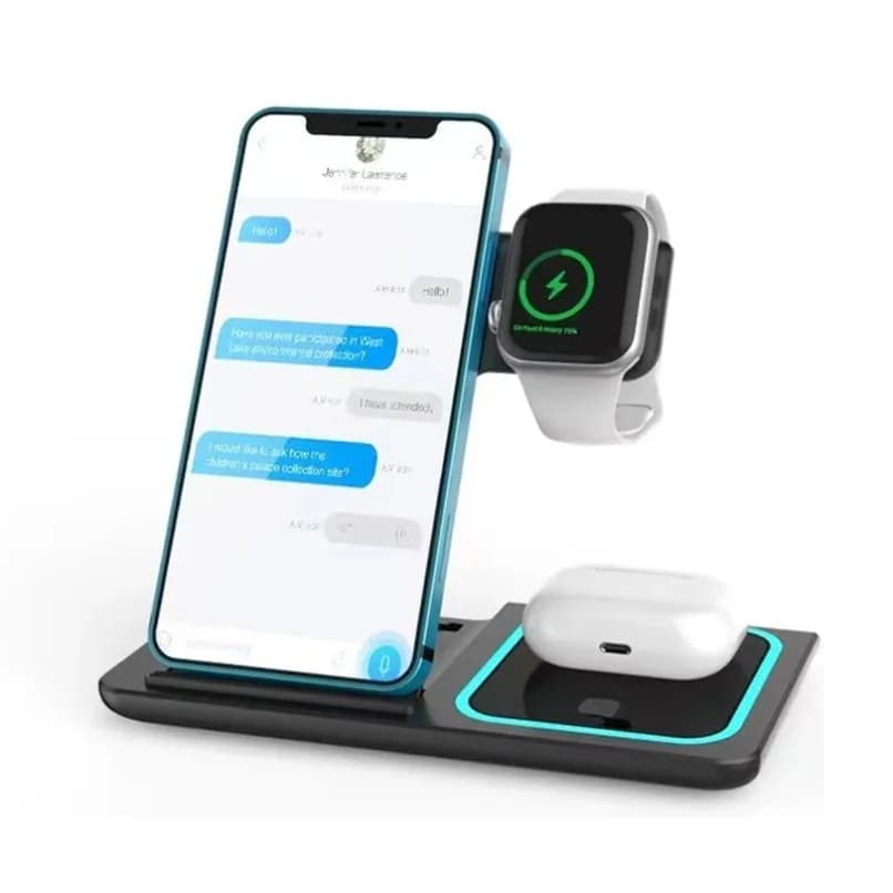 Stazione di ricarica wireless LED 3 in 1 per iPhone 17 16 15 14 13 12 Pro Max, Apple Watch 11-2, AirPods 3/2 - Dock di ricarica rapida