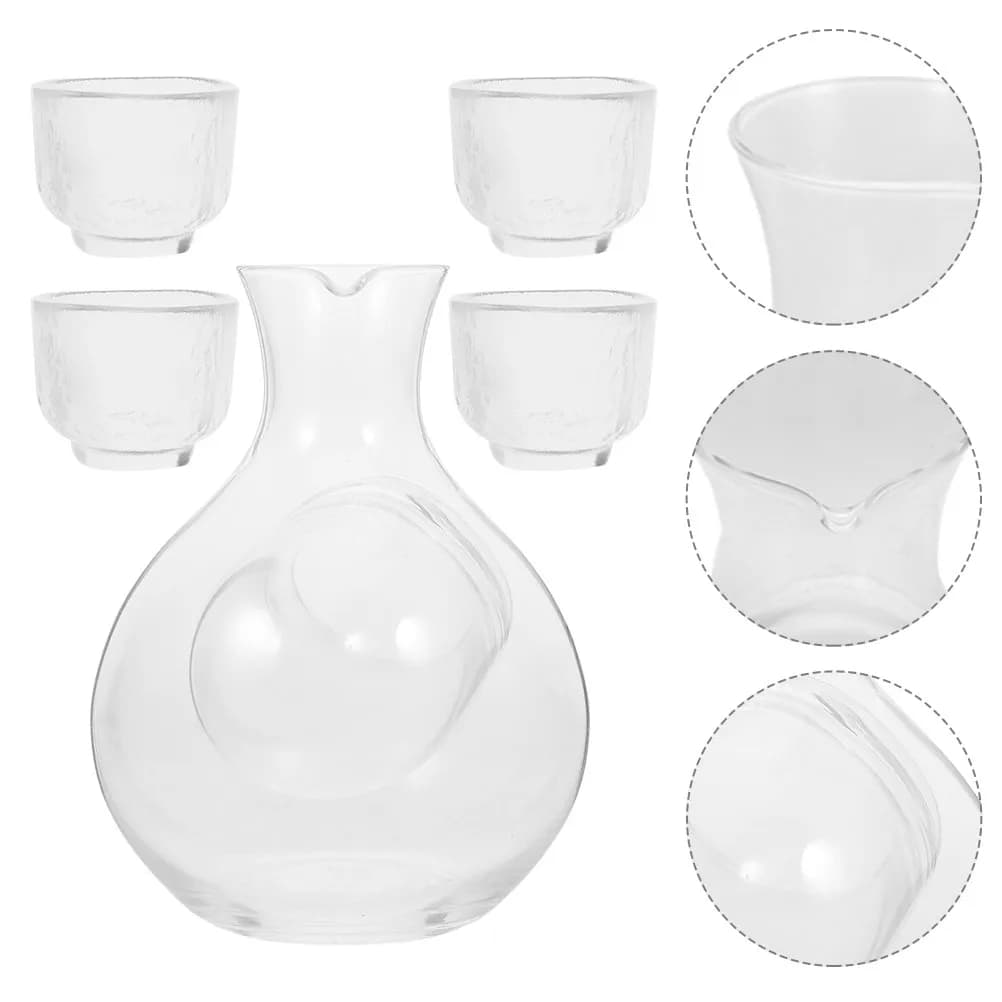 Decanter in Vetro per Sake Freddo Stile Giapponese con Beccuccio Inclinato, Porta Ghiaccio e Tazze Piccole per Sake, per Casa e Ristorante