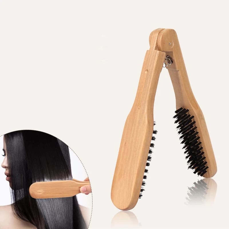 Pettine Professionale per Lisciare i Capelli a Forma di V, Antistatico, con Doppia Spazzola, Strumento in Legno per Parrucchieri