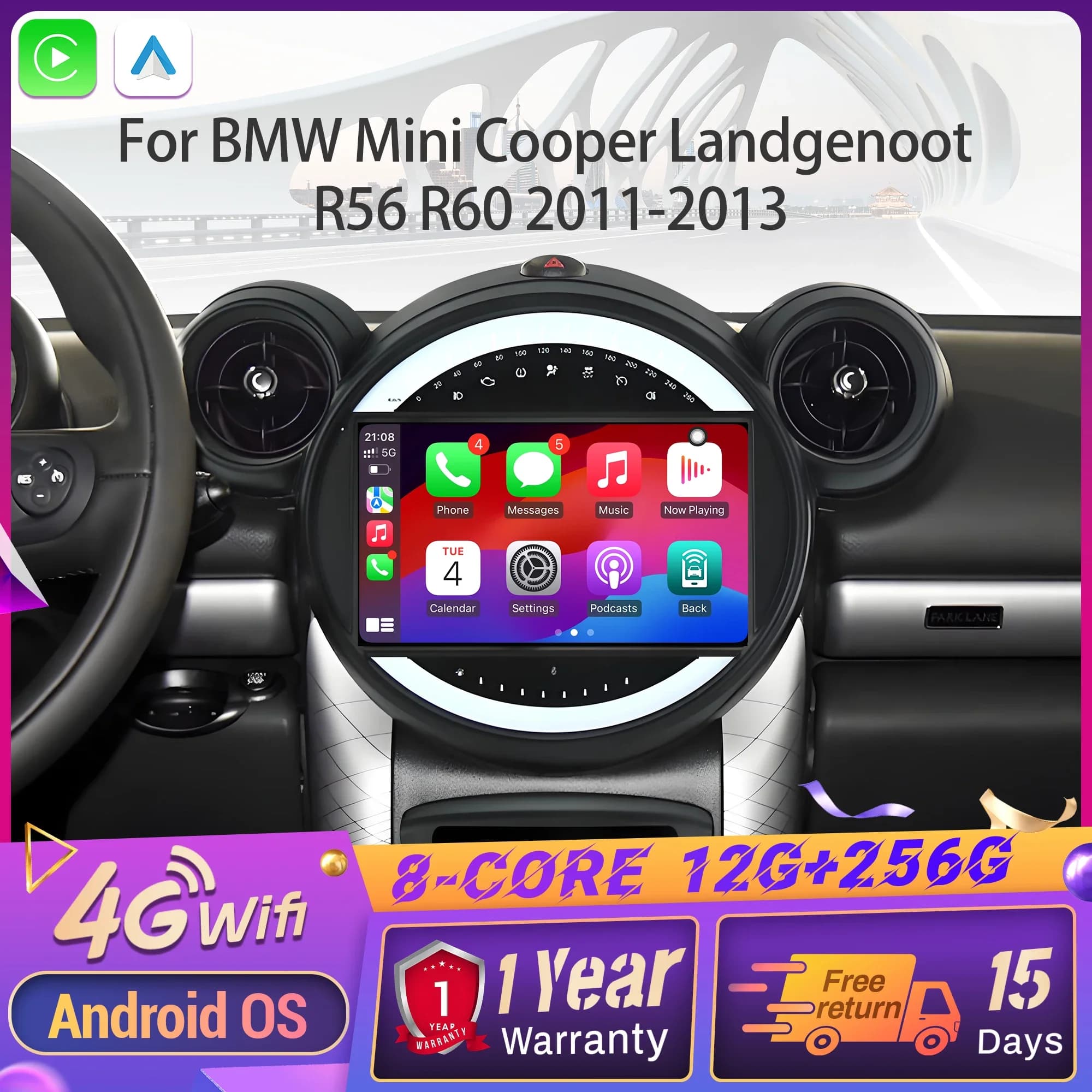 Android 14 Car Radio For Bmw Mini Cooper Landgenoot R56 R60 2011-2013 Carplay Android Auto Multimedia Navigation Screen System