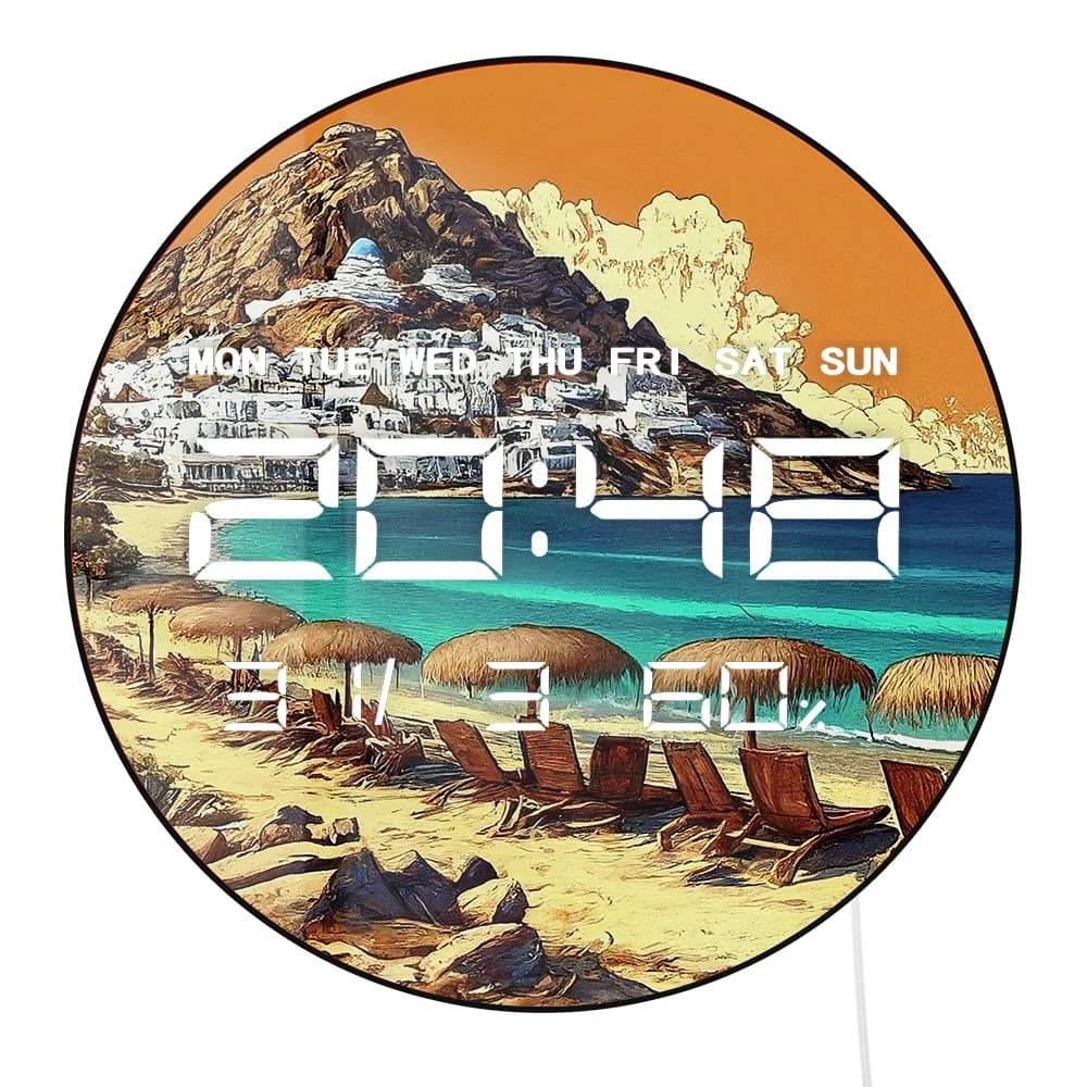 Orologio da Parete Digitale LED Auto-Oscurante Chora Mylopotas, Decorazione per Casa e Isola Greca, Numeri Giganti 12/24 Ore, Orologio Elettronico da Parete