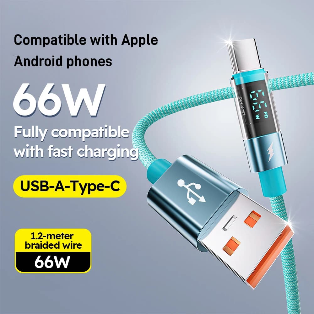 Cavo di ricarica rapida USB-A a Type-C 5A 100W con display digitale LED per Samsung iPhone 17 16 15 Pro Max MacBook