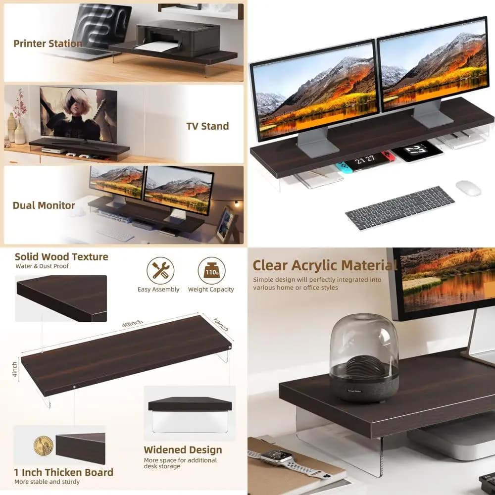 Support for 40 Double Monitors, Wooden Organizer for Large Monitors, Laptops, TVs and Printers