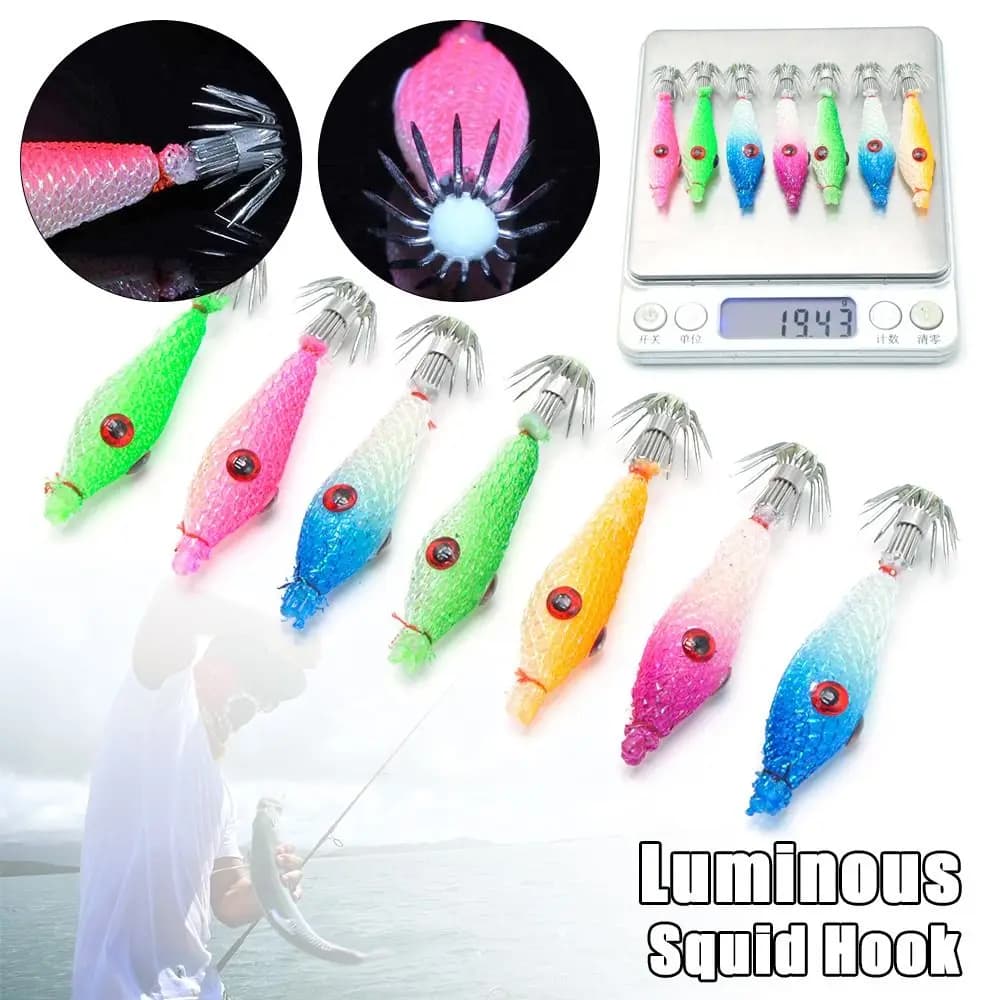 5/7Pcs maschere di calamari luminosi 2.4g/5.5cm ombrello leggero gancio in acciaio inossidabile pesca seppie gamberetti polpo esca esca jigging