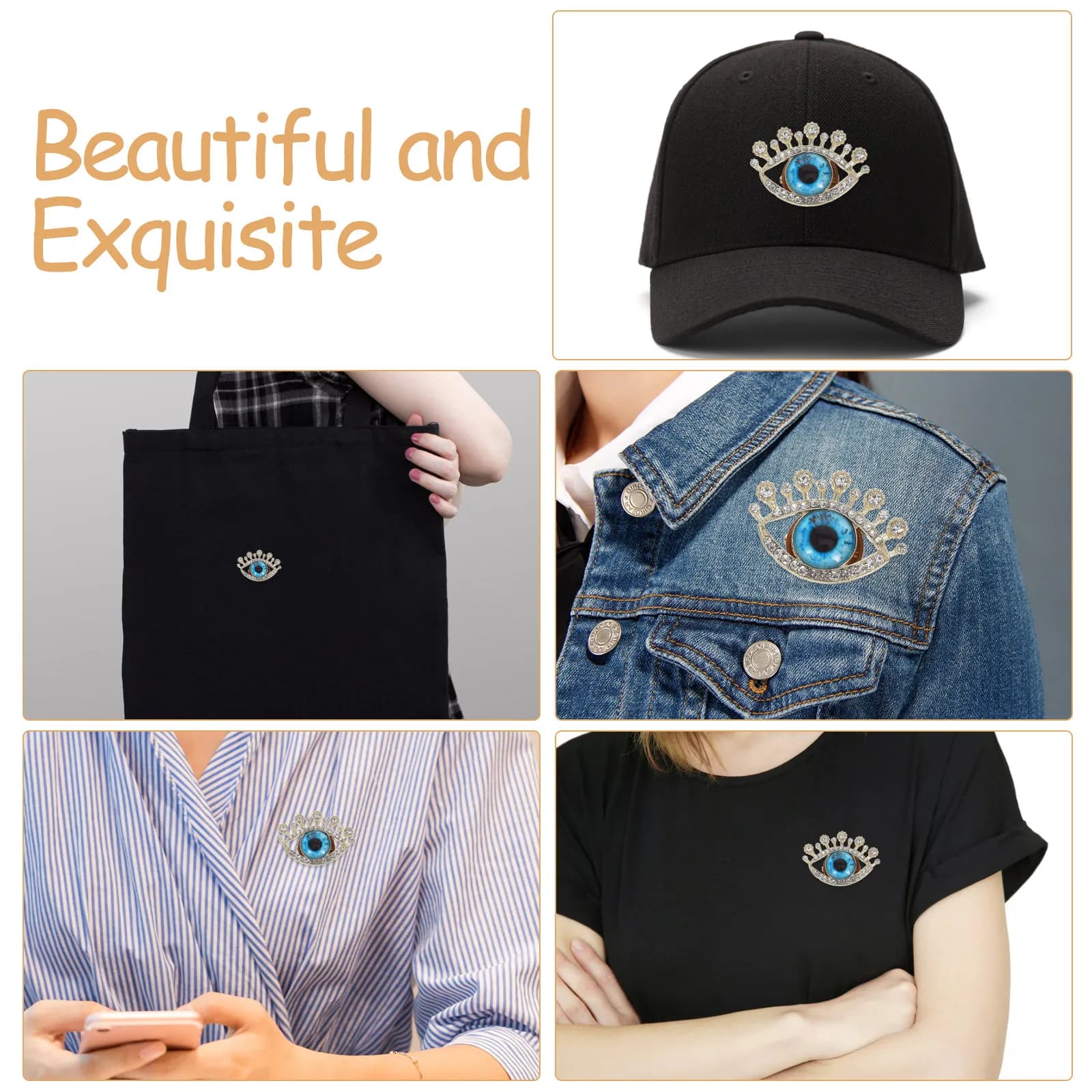Turkish Evil Eye Brooch Pin Women Sparkling Rhinestone Short Statement Corsage Jewelry for Cardigans Coats Scarves Suits Retro