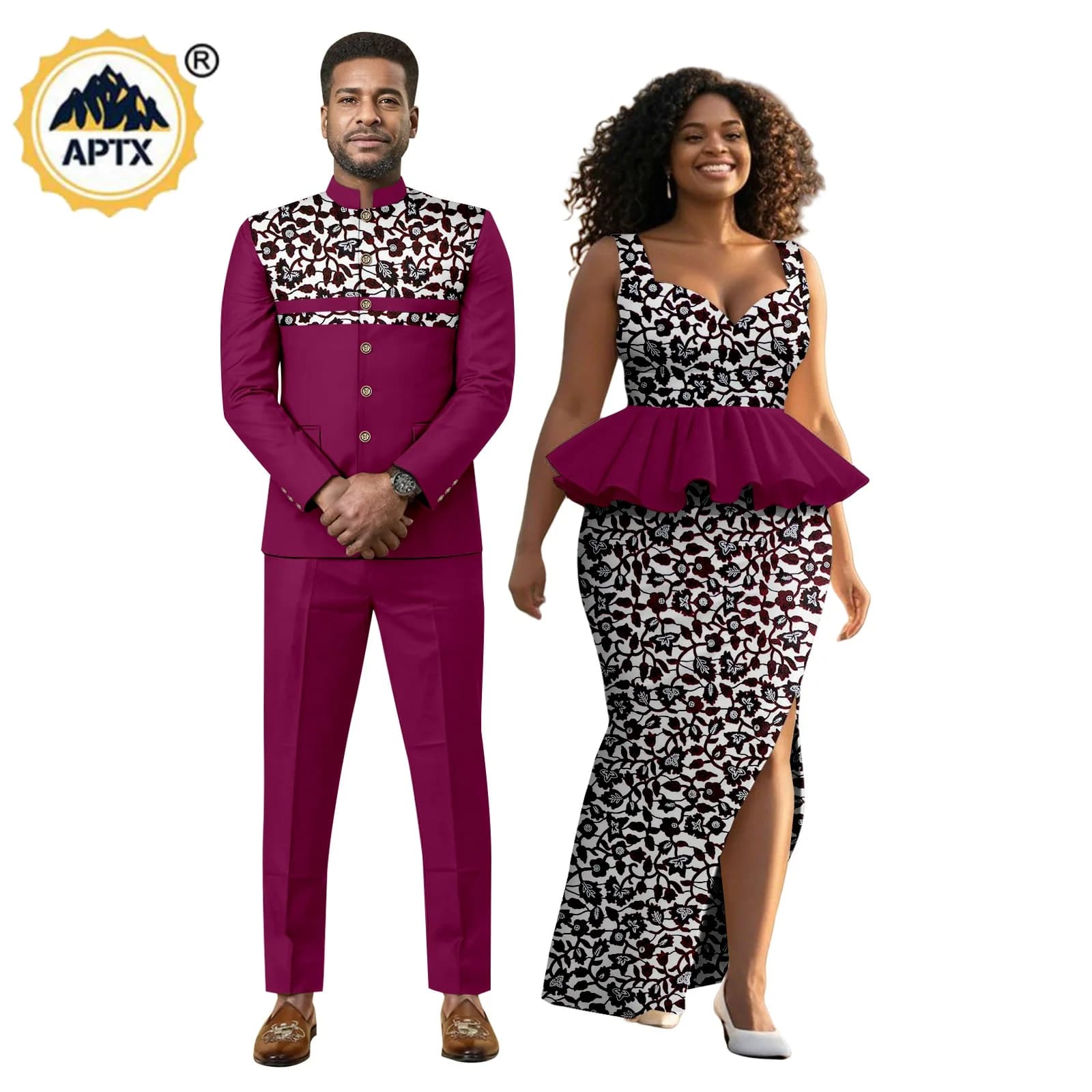 African Print Slim Dresses for Women Matching Couple Outfits Dashiki Men Top Jacket and Pant Sets African Clothing Party Y26C002