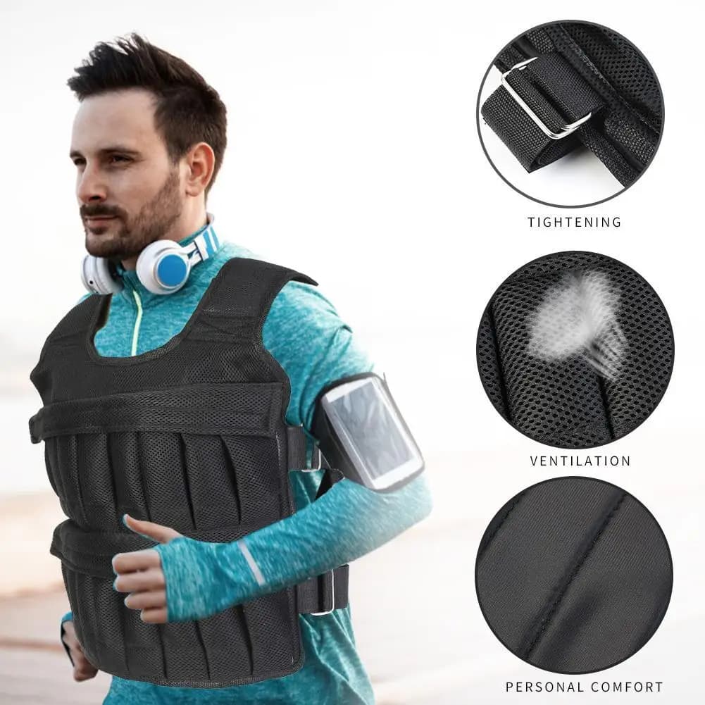 Gilet Zavorrato Regolabile 3/15/35kg, Giacca con Pesi per Allenamento, Gilet con Pesi per Esercizi, Allenamento della Forza, Corsa e Fitness