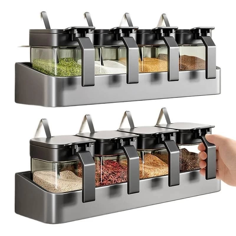 Set Combinato di Contenitori per Spezie e Portaoggetti da Parete, Organizzatore Sigillato per Barattoli di Spezie da Cucina