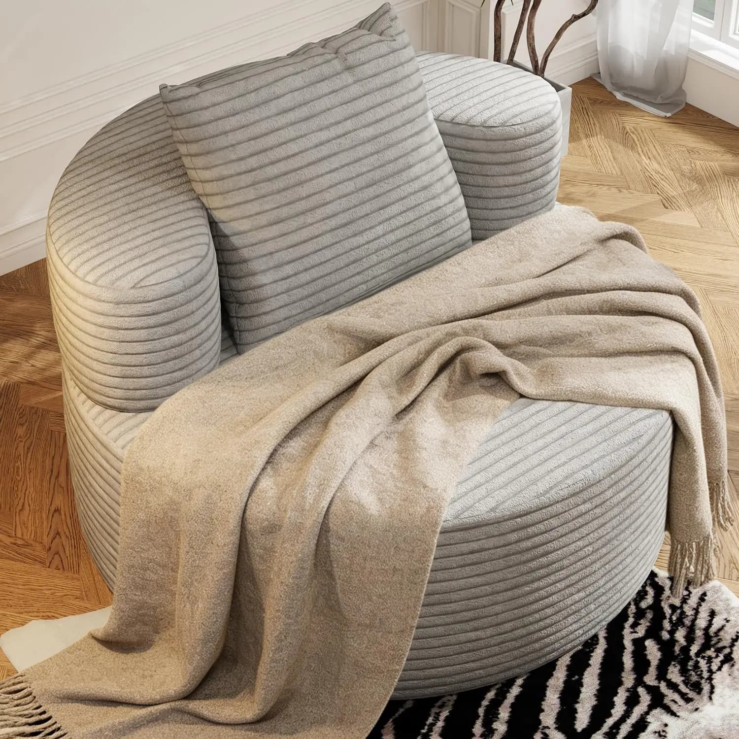 37.4in Oversized Corduroy Bean Bag Chair for Adults Gaming Reading Floor Lounger No Assembly Gray, Customized