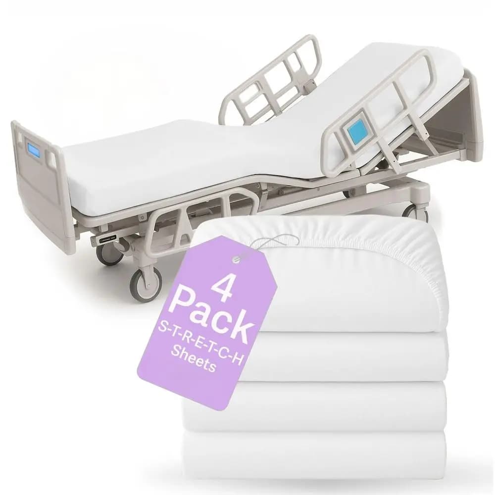 Set di 4 lenzuola elasticizzate per letto ospedaliero, in morbido jersey di cotone, 36 x 84 x 12