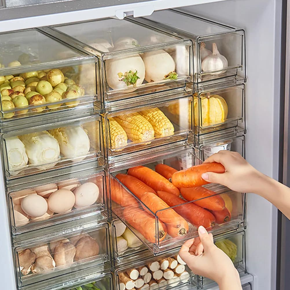 Contenitore Organizzatore Trasparente per Frigorifero, Scatola per Conservazione di Frutta, Verdura e Alimenti, Organizer per Dispensa e Frigo