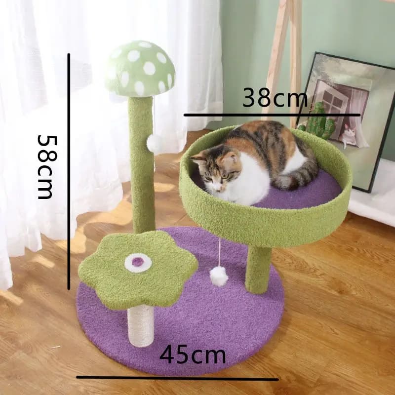 Albero per gatti con fiori per gatti da interno, piccola torre per gatti con tiragraffi in sisal, palline soffici e peluche, giocattoli per gatti, mobili per animali domestici